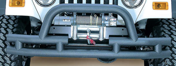 Jeep CJ, Wrangler & Unlimited Black Front Tube Bumper w/Winch Cut Out (1976-2006)
