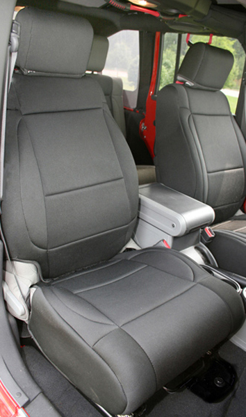 Jeep Wrangler JK Neoprene Front Seat Covers With ABS Flaps-Pair (2007-2010) - Color:Black/Red