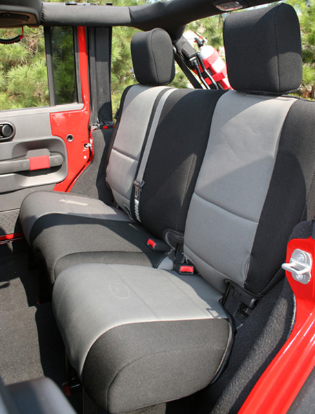 Jeep Wrangler JK 4-Door Rear Seat Cover-Pair (2007-2018) - Color:Black w/Tan Insert