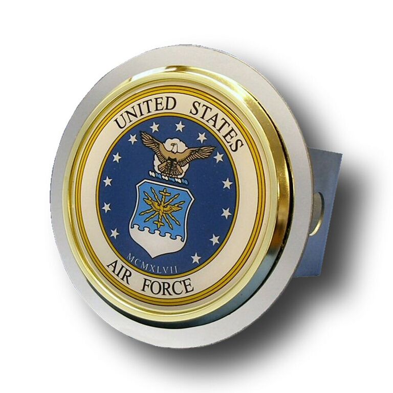 U.S. Air Force Logo Gold Trim Stainless Steel Hitch Plug