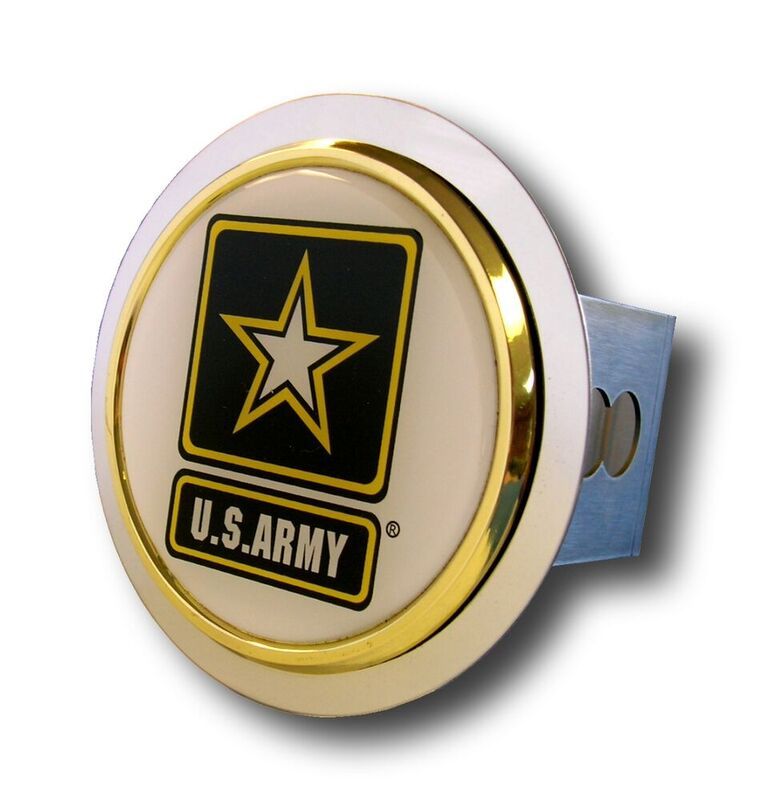 U.S. Army Logo Gold Trim Stainless Steel Hitch Plug