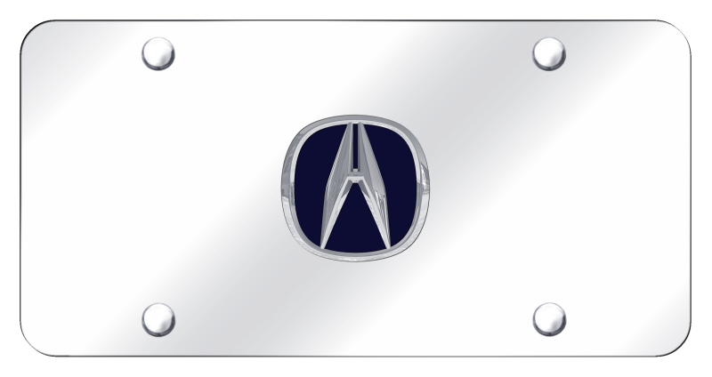 Acura (Blue Fill) License Plate - Chrome on Mirrored