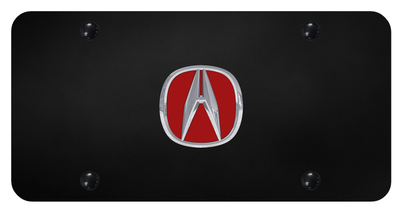 Acura (Red Fill) License Plate - Chrome on Black