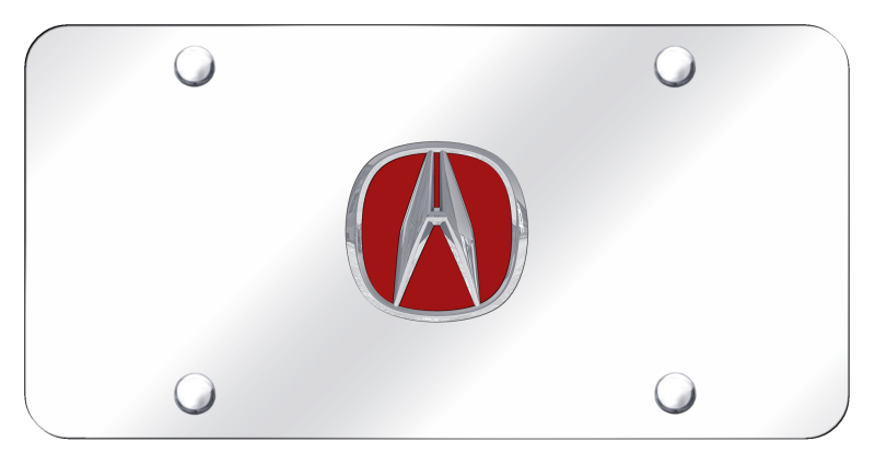 Acura (Red Fill) License Plate - Chrome on Mirrored