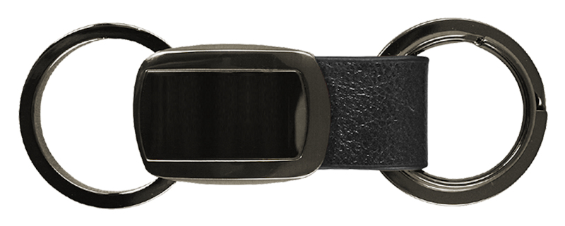 Blank Leather Tri-Ring Key Fob - Gun Metal