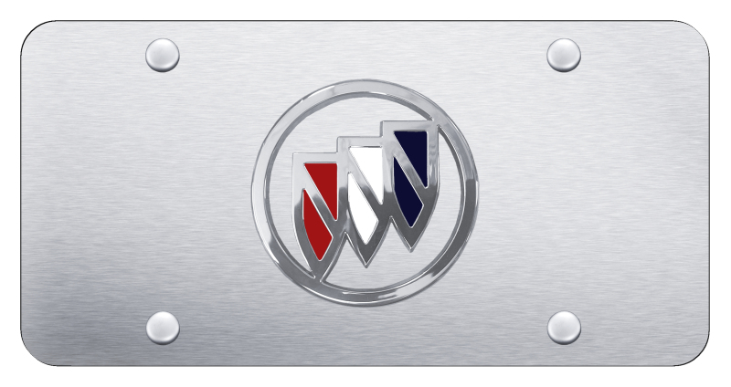 Buick (Tri-Color Fill) License Plate - Chrome on Brushed