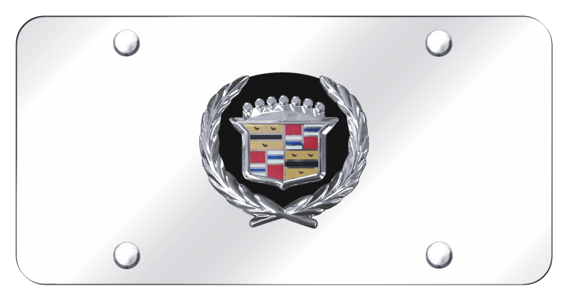 Cadillac (Black Backing) License Plate - Chrome on Mirrored