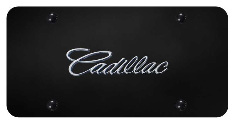 Cadillac OEM Name License Plate - Chrome on Black