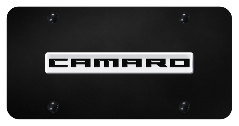 Camaro Name License Plate - Chrome on Black