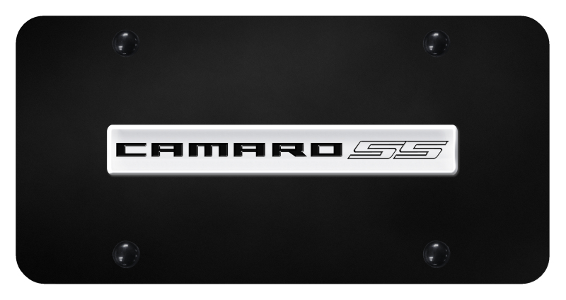Camaro SS Name License Plate - Chrome on Black