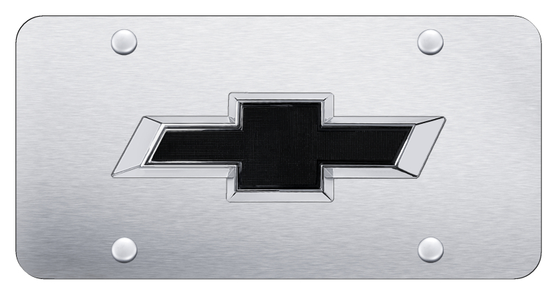 Chevrolet Black OEM License Plate - Chrome on Brushed