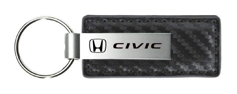Civic Carbon Fiber Leather Key Fob - Gun Metal