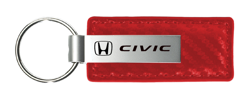 Civic Carbon Fiber Leather Key Fob - Red