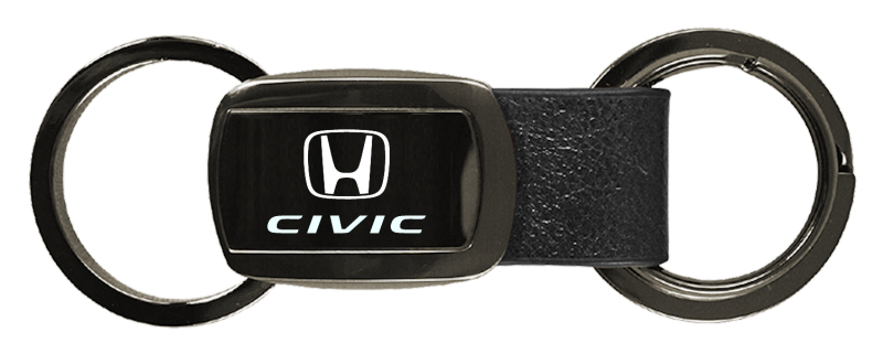 Civic Leather Tri-Ring Key Fob - Gun Metal