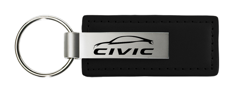 Civic Logo Leather Key Fob - Black