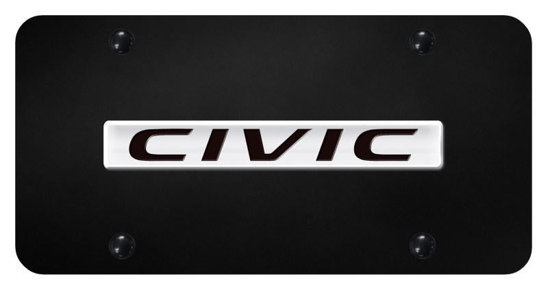 Civic Name License Plate - Chrome on Black