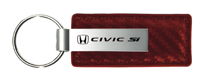 Civic SI Carbon Fiber Leather Key Fob - Burgundy