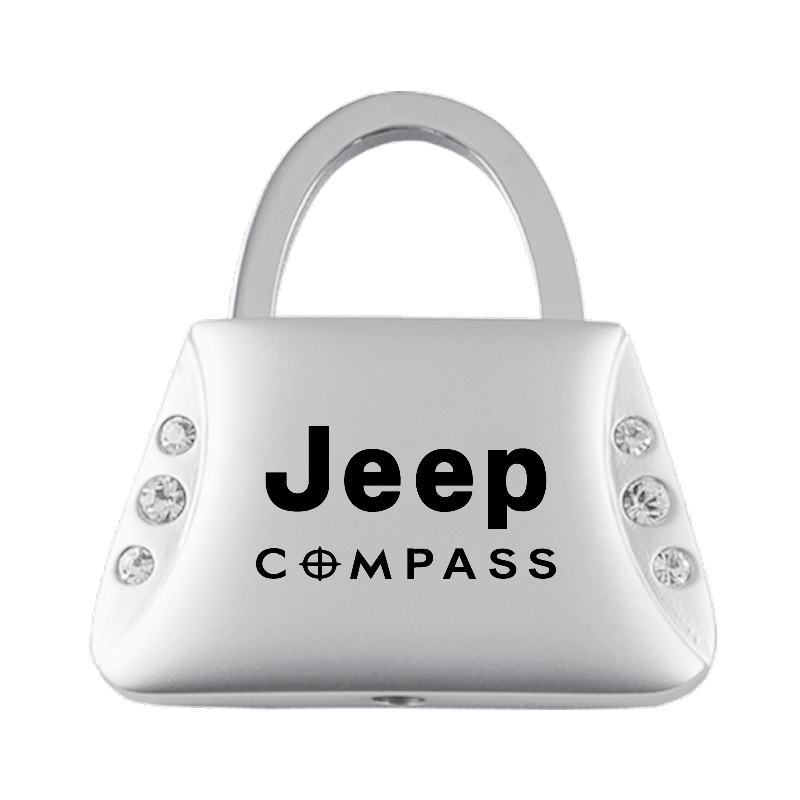 Compass Jeweled Purse Key Fob - Silver