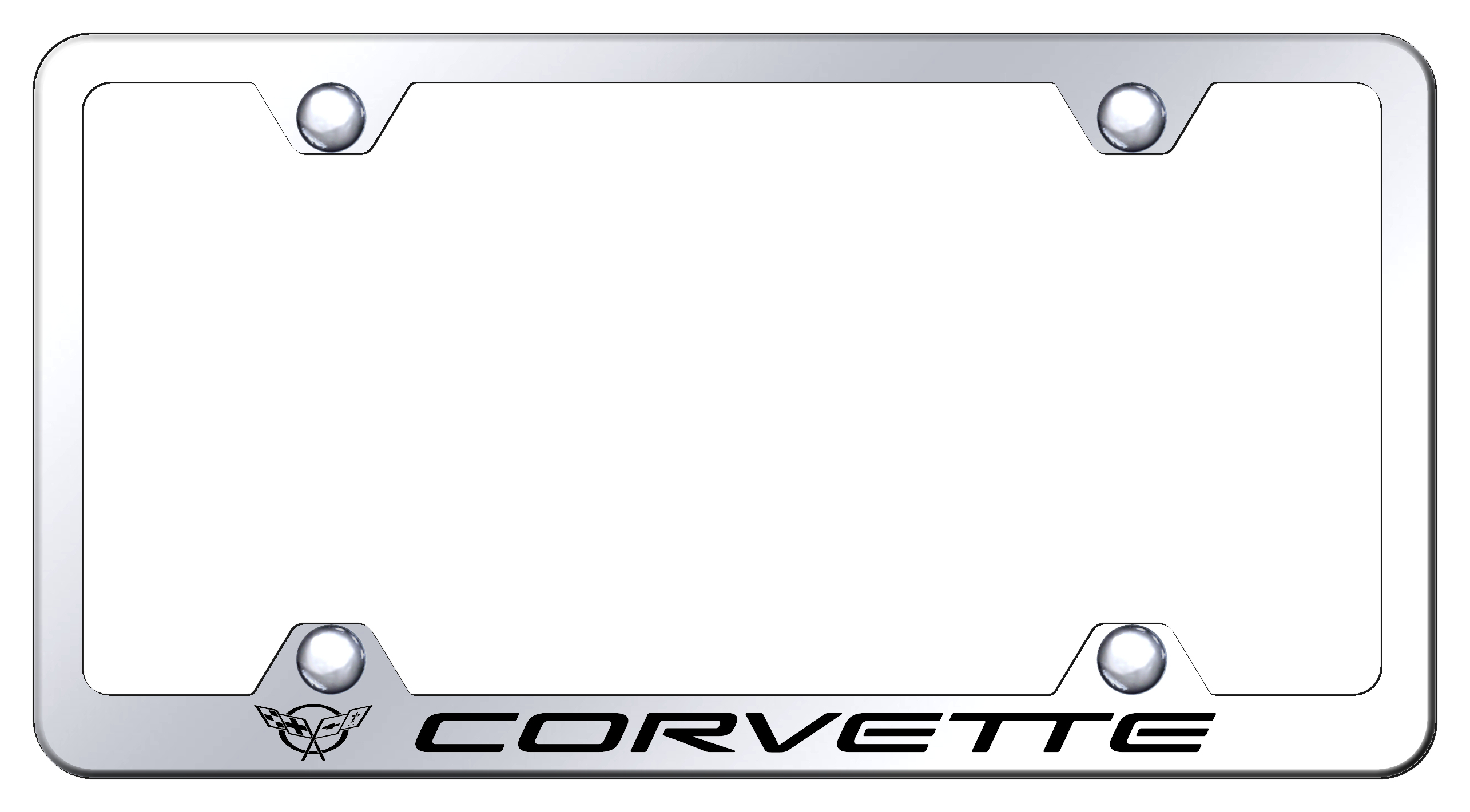 Corvette Laser Etched Stainless Steel Wide License Plate Frame - Finish:Mirror
