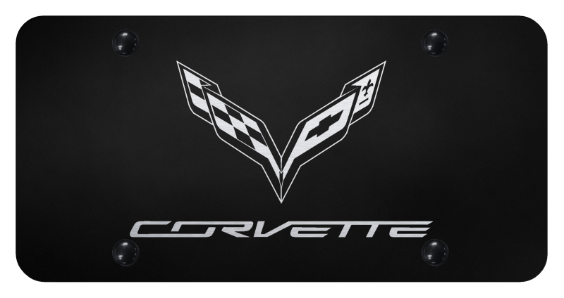 Laser Etched Corvette C7 Logo Stainless Steel License Plate - Finish:Black