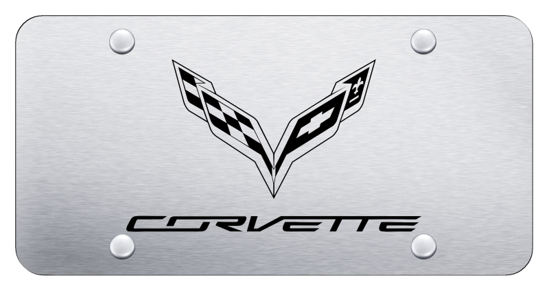Laser Etched Corvette C7 Logo Stainless Steel License Plate - Finish:Brush