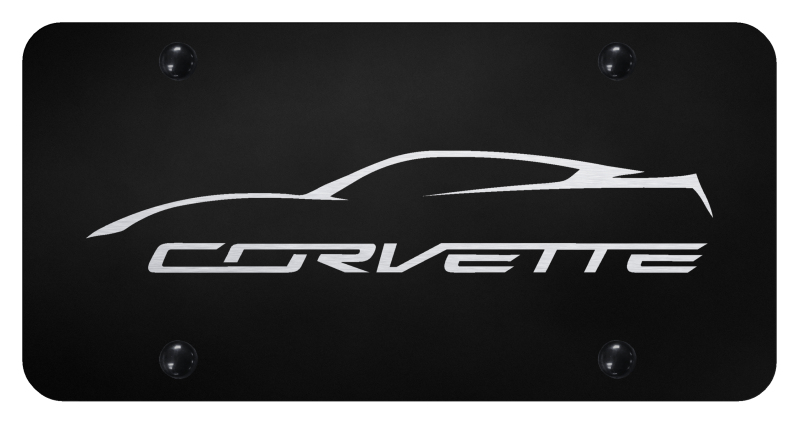 Laser Etched Corvette Logo Stainless Steel License Plate - Finish:Black