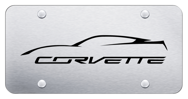 Laser Etched Corvette Logo Stainless Steel License Plate - Finish:Brushed