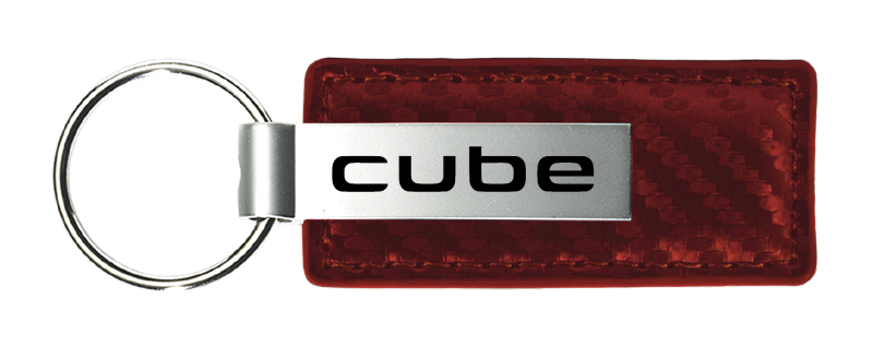Cube Carbon Fiber Leather Key Fob - Burgundy