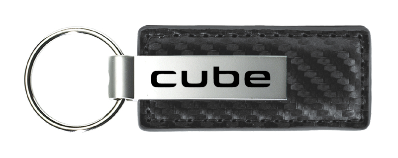 Cube Carbon Fiber Leather Key Fob - Gun Metal