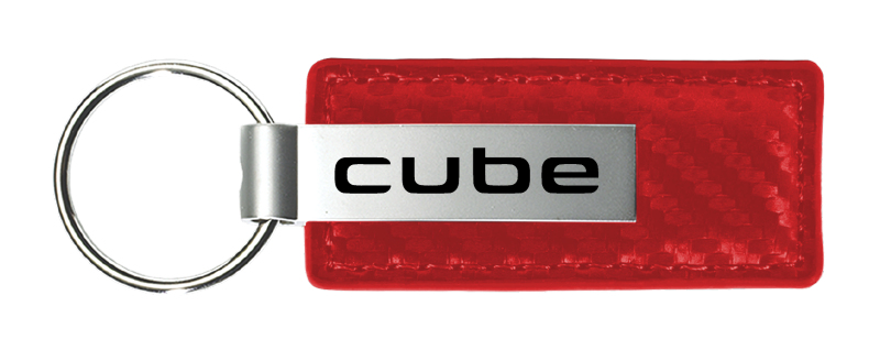 Cube Carbon Fiber Leather Key Fob - Red