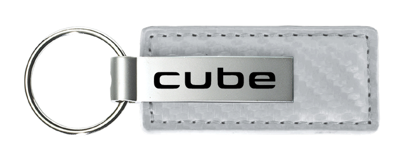 Cube Carbon Fiber Leather Key Fob - White