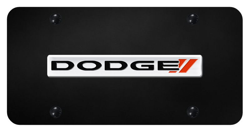 Dodge Stripe Name License Plate - Chrome on Black