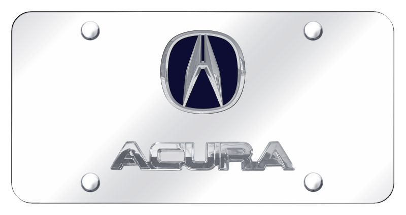 Dual Acura (Blue Fill) License Plate - Chrome on Mirrored