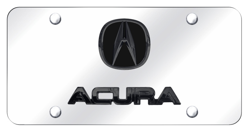 Dual Acura License Plate - Black Pearl on Mirrored