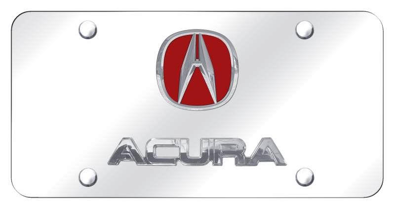 Dual Acura (Red Fill) License Plate - Chrome on Mirrored