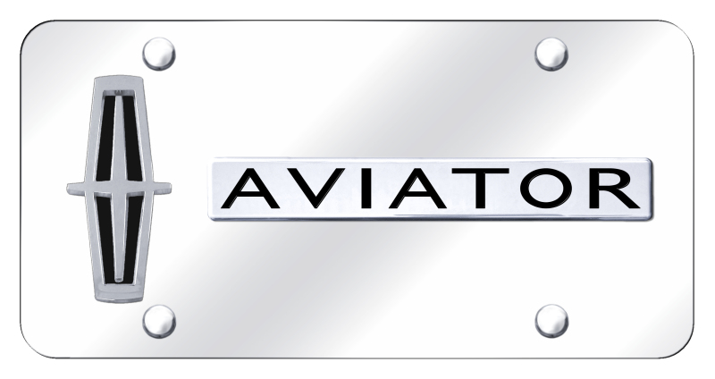 Dual Aviator Vert. (Black Fill) Plate - Chrome on Mirrored