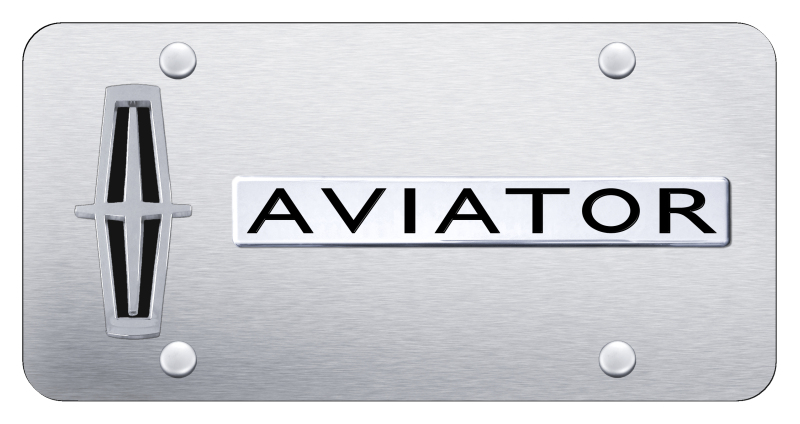Dual Aviator Vertical (Black Fill) Plate - Chrome on Brushed