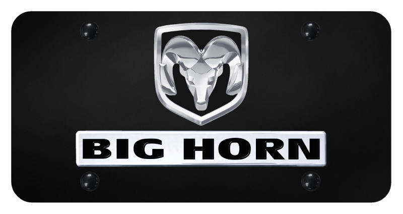 Dual Big Horn License Plate - Chrome on Black