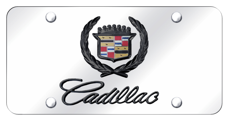Dual Cadillac License Plate - Black Pearl on Mirrored