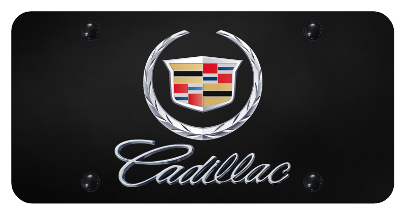 Dual Cadillac (New) License Plate - Chrome on Black