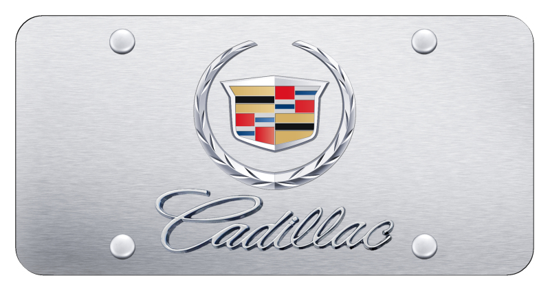 Dual Cadillac (New) License Plate - Chrome on Brushed