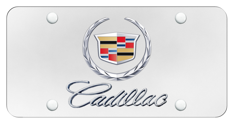 Dual Cadillac (New) License Plate - Chrome on White