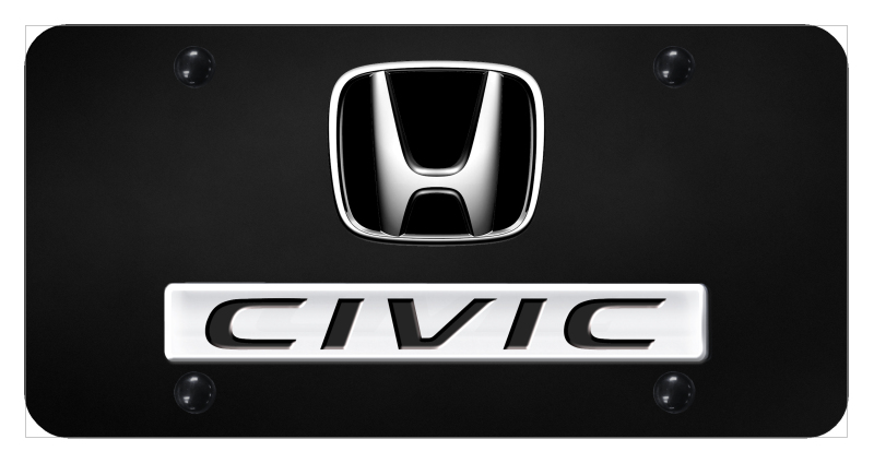 Dual Civic License Plate - Chrome on Black