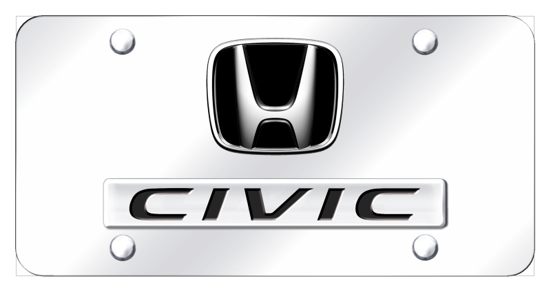 Dual Civic License Plate - Chrome on Mirrored