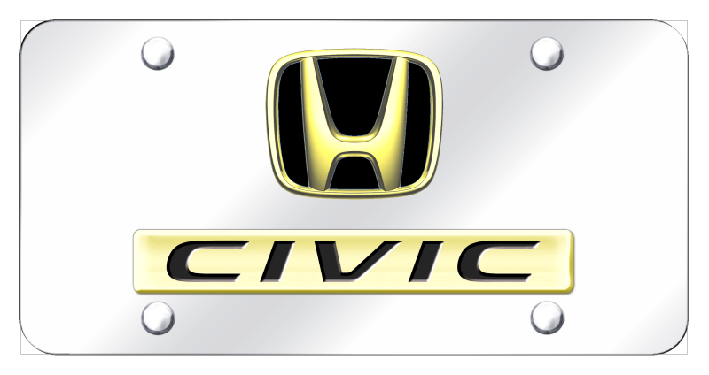 Dual Civic License Plate - Gold on Mirrored
