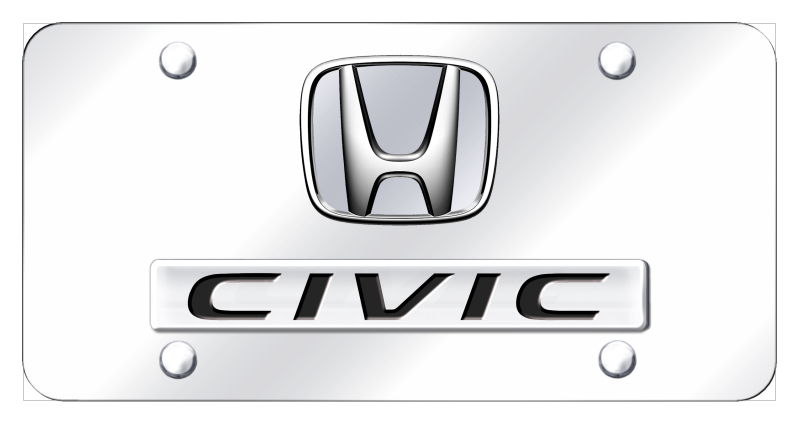 Dual Civic (No Fill) License Plate - Chrome on Mirrored