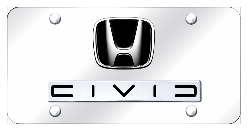 Dual Civic (Reverse C) License Plate - Chrome on Mirrored