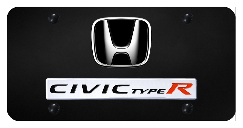 Dual Civic Type R License Plate - Chrome on Black