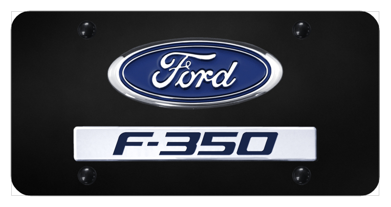 Dual F-350 License Plate - Chrome on Black