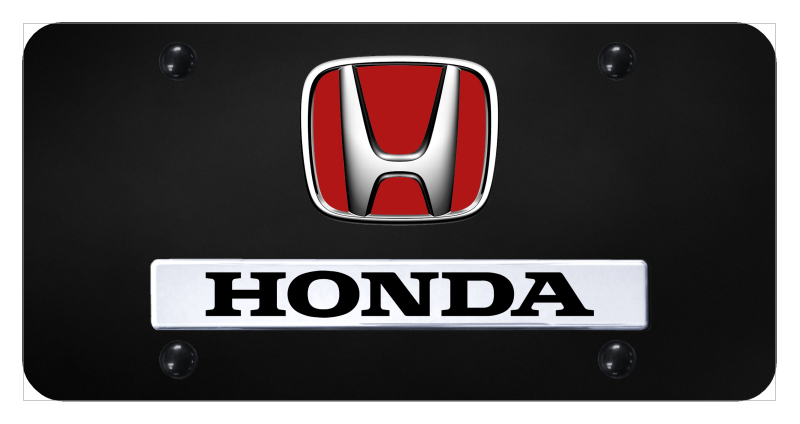 Dual Honda (Red Fill) License Plate - Chrome on Black